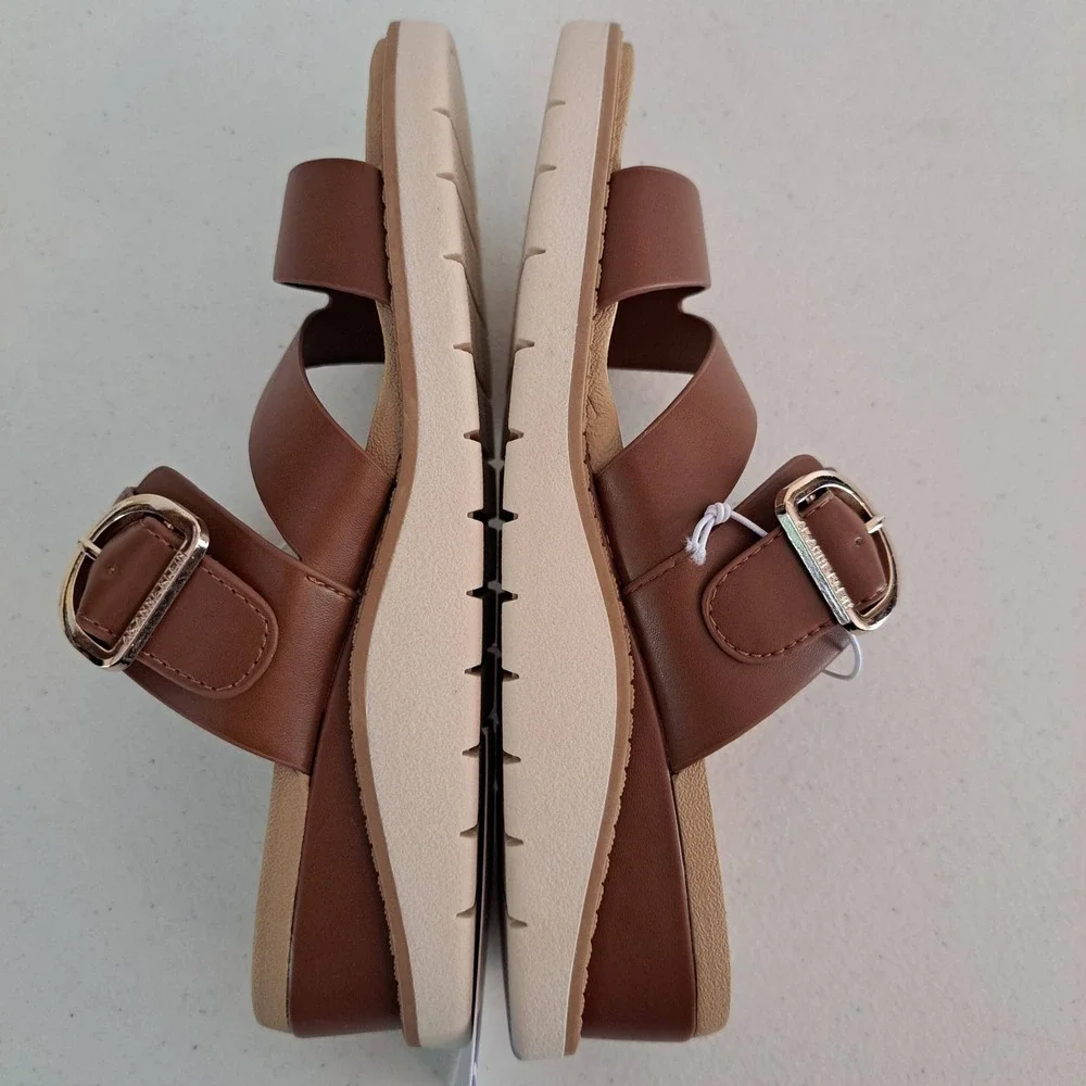 Anne Klein‎ AKLALASA Wedge Sandal Womens 7 Cognac New iFlex Platform 1242-629